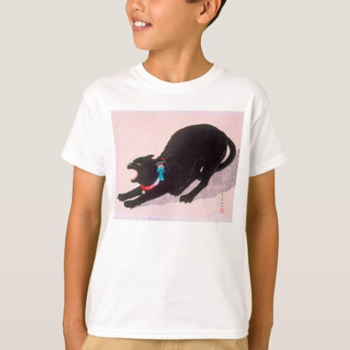 Ukiyoe komei 01 Black cat hissing T_Shirt