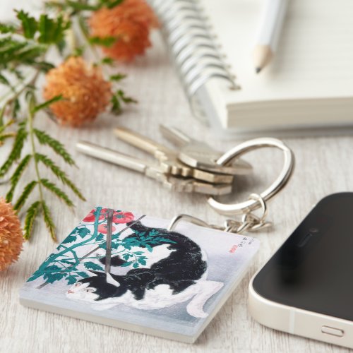 Ukiyoe komei 02 Cat with tomato plant Keychain