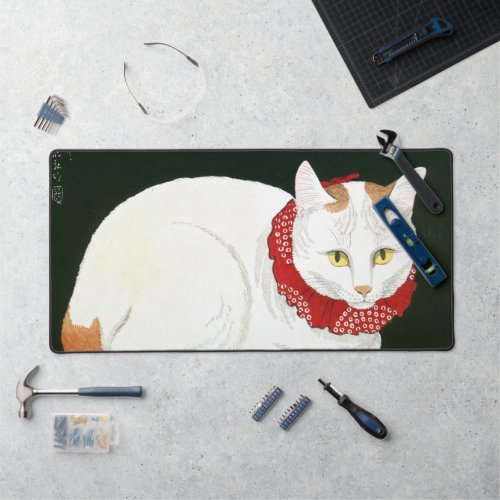Ukiyoe komei 03 White cat Desk Mat