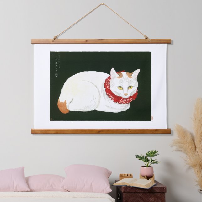 Ukiyoe [komei] 03 White cat Hanging Tapestry (Bedroom)