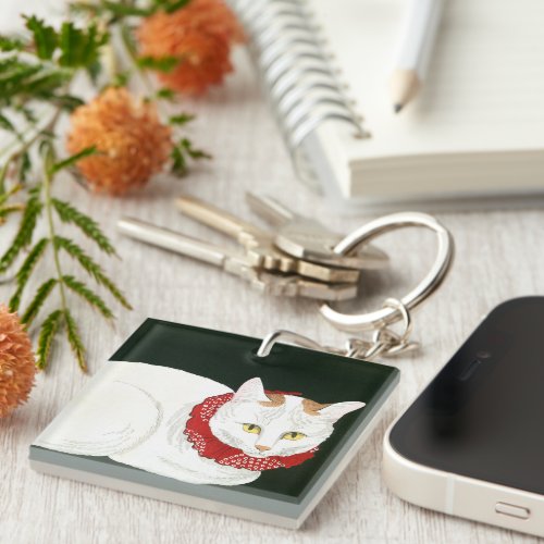 Ukiyoe [komei] 03 White cat Keychain