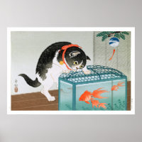 Ukiyoe [Koson] Cat and Goldfish (L) Poster