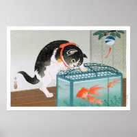 Ukiyoe [Koson] Cat and Goldfish (M) Poster