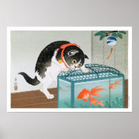 Ukiyoe [Koson] Cat and Goldfish (S) Poster