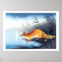 Ukiyoe [Koson] Fox by the Moonlit Water (L) Poster