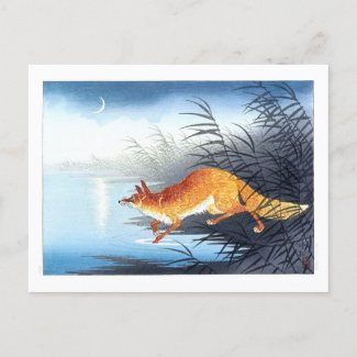 Ukiyoe [Koson] Fox by the Moonlit Water 
