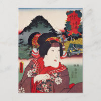 ukiyoe [Toyokuni] 10−07 Manchō musume oKoma at ... Postcard
