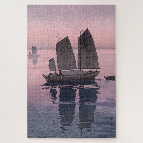 ukiyoe - Yoshida - 12 - Sailing Boats-Evening -  Jigsaw Puzzle