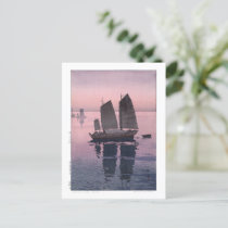 ukiyoe - Yoshida - 12 - Sailing Boats-Evening -  Postcard