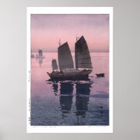 ukiyoe - Yoshida - 12 - Sailing Boats-Evening -  Poster