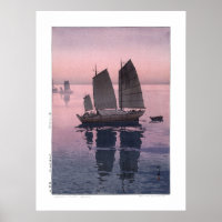 ukiyoe - Yoshida - 12 - Sailing Boats-Evening -  Poster