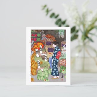 ukiyoe - Yoshida - 16 - Honest Greengrocery, Nezu Postcard