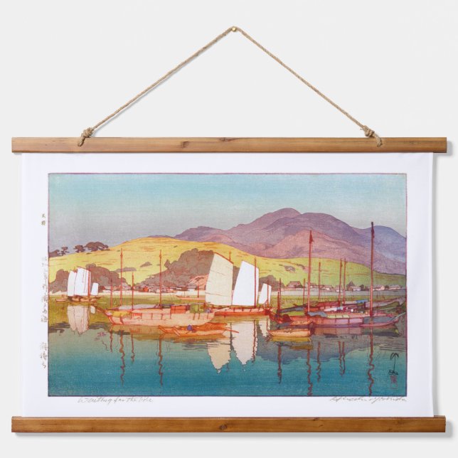 ukiyoe - Yoshida - 17 - Waiting for the Tide -  Hanging Tapestry (Front)