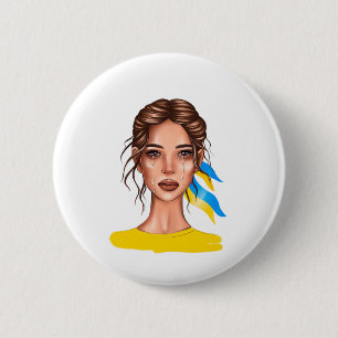 Ukrain Stop War Brown Hair Button
