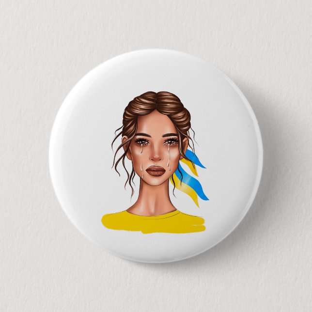 Ukrain Stop War Brown Hair Button (Front)