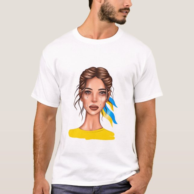 Ukrain Stop War Brown Hair T-Shirt (Front)