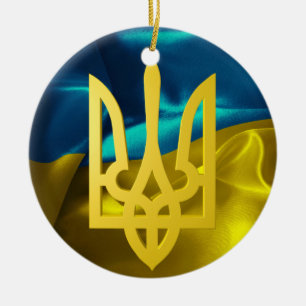 Ukraine 3D Flag and Tryzub Christmas Ornament