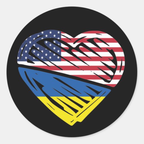 Ukraine American Flag Heart Ukrainian Solidarity Classic Round Sticker