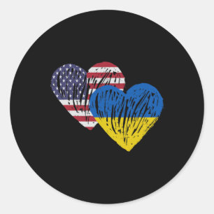 Ukraine American Flag Love Heart Classic Round Sticker