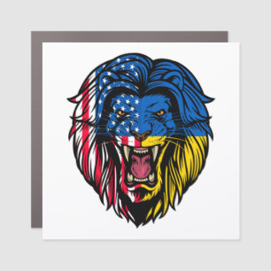 Ukraine American Flag Ukraine Lion Face USA Ukrain Car Magnet