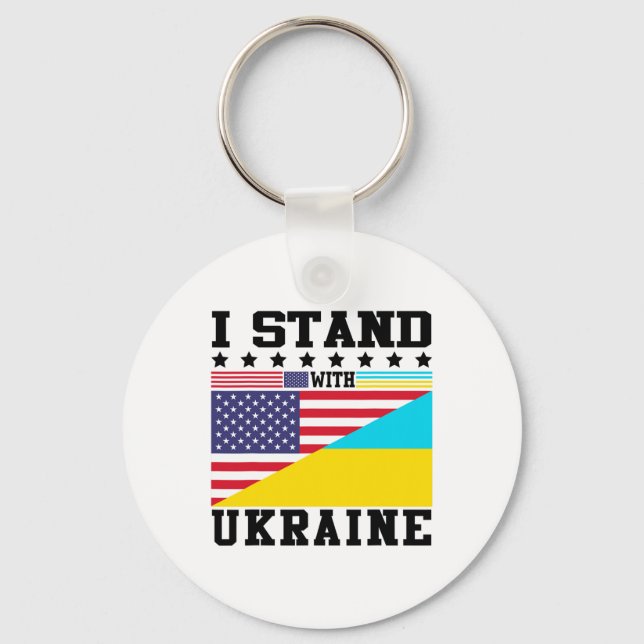 Ukraine American Pride Vintage Retro Ukrainian Fla Keychain (Front)