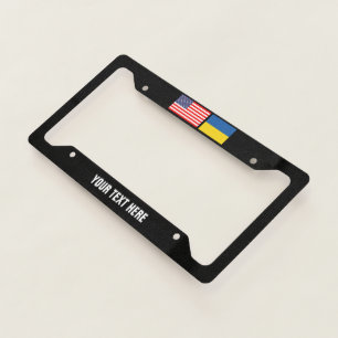 Ukraine and America flag car license plate frame
