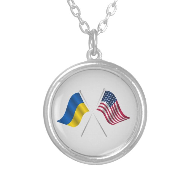 Ukraine and American Flag Custom-Cut Vinyl Sticker Silver Plated Necklace (Front)