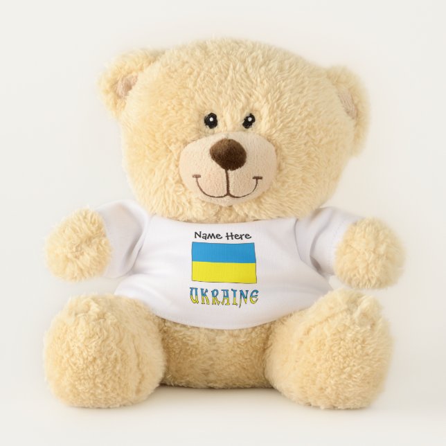 Ukraine and Ukrainian Flag with Your Name Teddy Bear (Front)