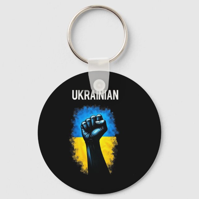 Ukraine Army Flag Trident Symbol Power Grip Ukrain Keychain (Front)