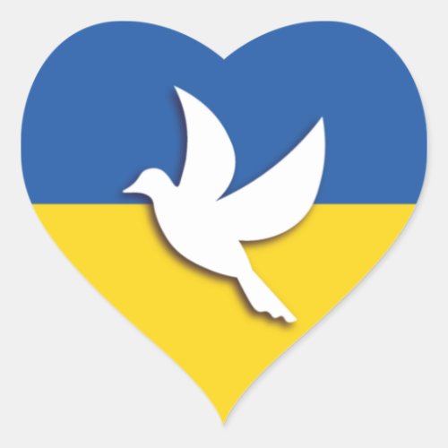 UKRAINE BICOLOR PEACE DOVE BLUE YELLOW FLAG HEART STICKER