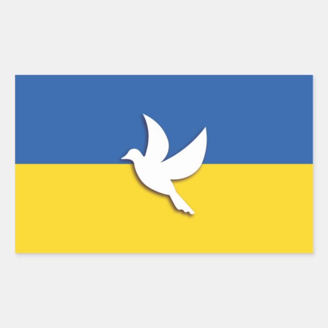 UKRAINE BICOLOR PEACE DOVE BLUE YELLOW FLAG RECTANGULAR STICKER (Front)