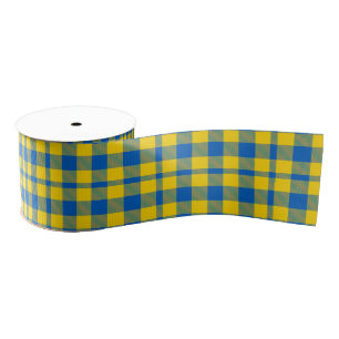 Ukraine Blue and Yellow Buffalo Plaid, Checkered Grosgrain Ribbon