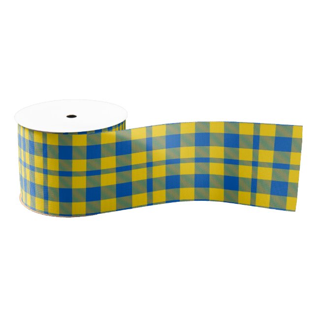 Ukraine Blue and Yellow Buffalo Plaid, Checkered Grosgrain Ribbon (Spool)