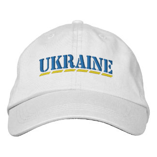 UKRAINE Blue and Yellow Stencil Style Font White Embroidered Baseball Cap