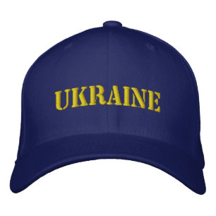 UKRAINE Blue with Yellow Stencil Style Font Embroidered Baseball Cap