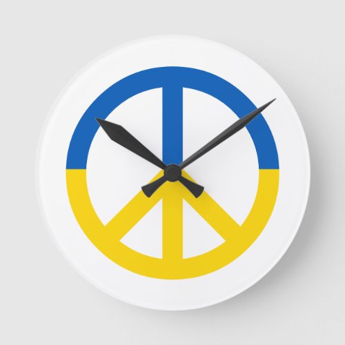 Ukraine Blue Yellow Flag Colors Peace Symbol Sign Round Clock