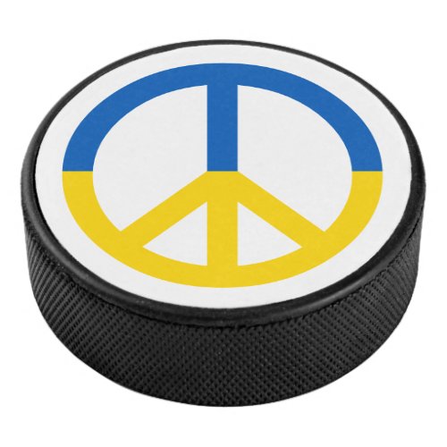 Ukraine Blue Yellow Flag Peace Symbol Sign Hockey Puck