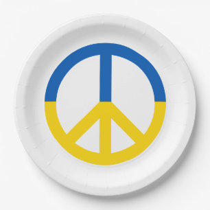 Ukraine Blue Yellow Flag Peace Symbol Sign Paper Plates