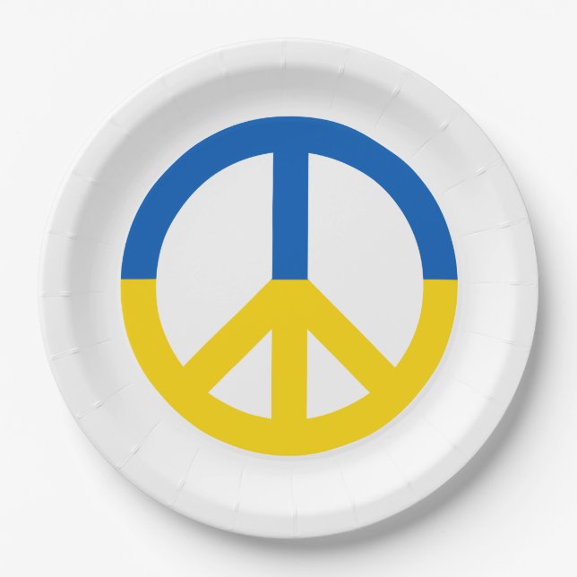 Ukraine Blue Yellow Flag Peace Symbol Sign Paper Plates (Front)