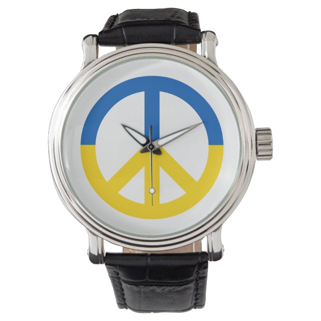 Ukraine Blue Yellow Flag Peace Symbol Sign Watch (Front)