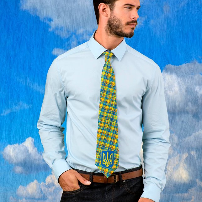 Ukraine Blue, Yellow, Red Plaid Tie, Rustic Neck Tie (Creator Uploaded)