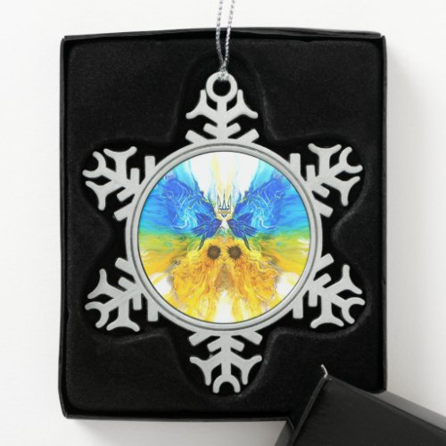 Ukraine Butterfly Snowflake Pewter Christmas Ornament