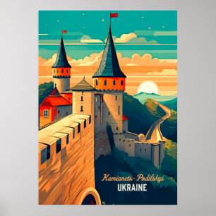 Ukraine Castle Flat Illustration Wanderlust Poster