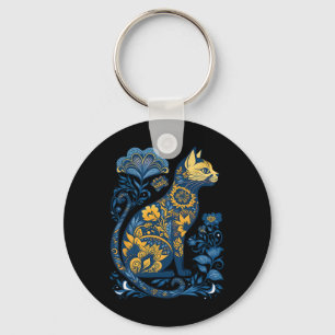 Ukraine Cat Floral Vintage Ukrainian Flag And Vysh Keychain