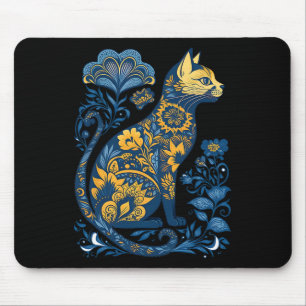 Ukraine Cat Floral Vintage Ukrainian Flag And Vysh Mouse Pad