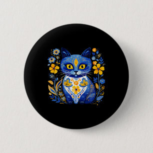 Ukraine Cat Floral Vintage Ukrainian Flag Vyshyvan Button