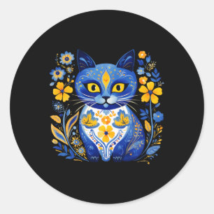 Ukraine Cat Floral Vintage Ukrainian Flag Vyshyvan Classic Round Sticker