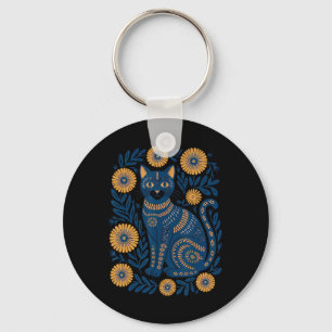 Ukraine Cat Floral Vintage Ukrainian Flag Vyshyvan Keychain
