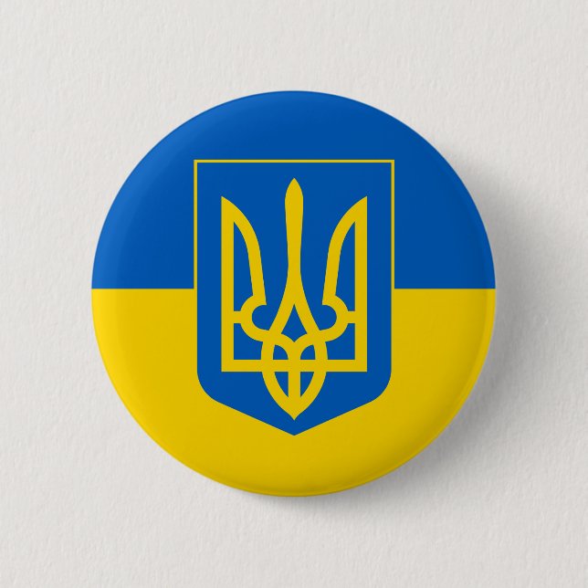 UKRAINE Coat of Arms and Flag Button (Front)