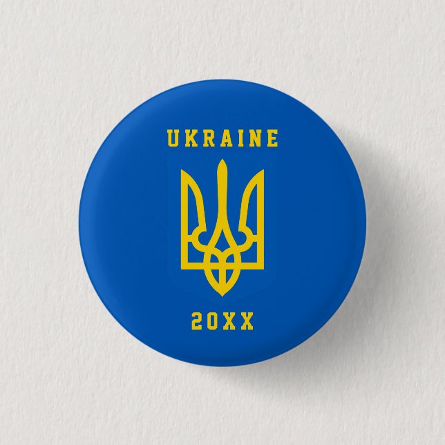 UKRAINE Coat of Arms and Year on BLUE Button (Front)